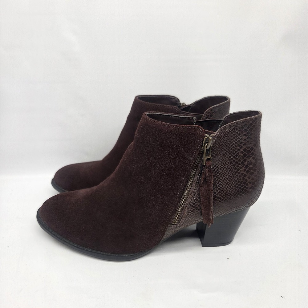 Vionic Upright Anne Java Snake Ankle Boots Size 8 Suede Zip Heel Comfort - Picture 2 of 16